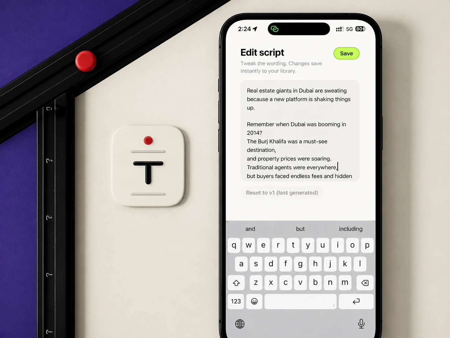 Takery preview showing a creator’s editable video script